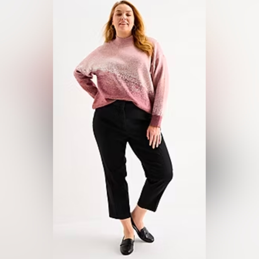 Liz Claiborne Women's Plus Size Black Emma Ponte Mid Rise Ankle Pants